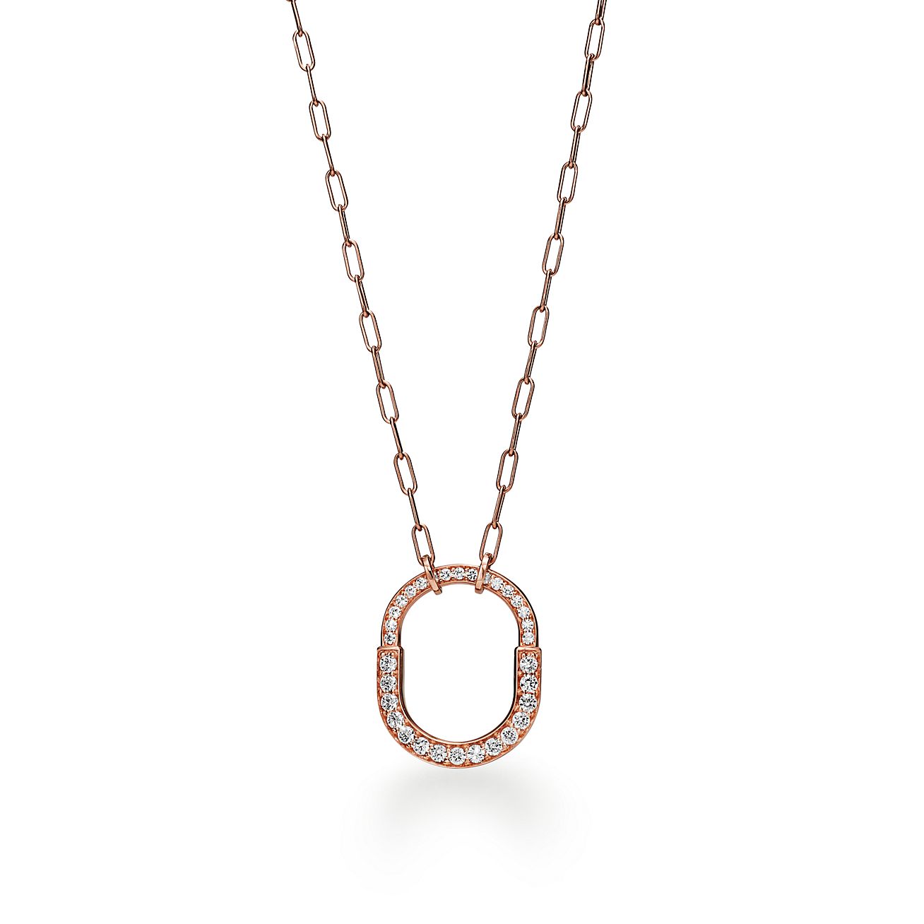 18K Tiffany Lock Pendant Pave Diamonds Necklace