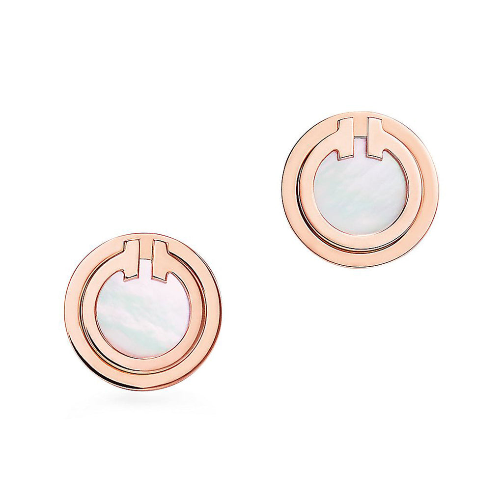 18K Tiffany Mother-Of-Pearl Circle Earrings