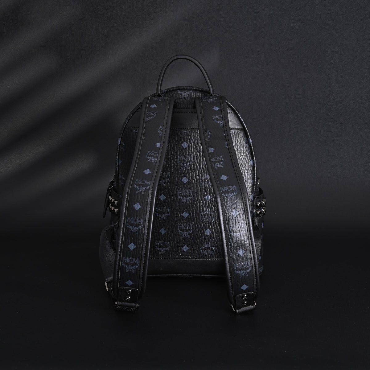Mcm Stark Visetos Medium Backpack – Black Monogram with Studded Detailing - Black Monogram Print