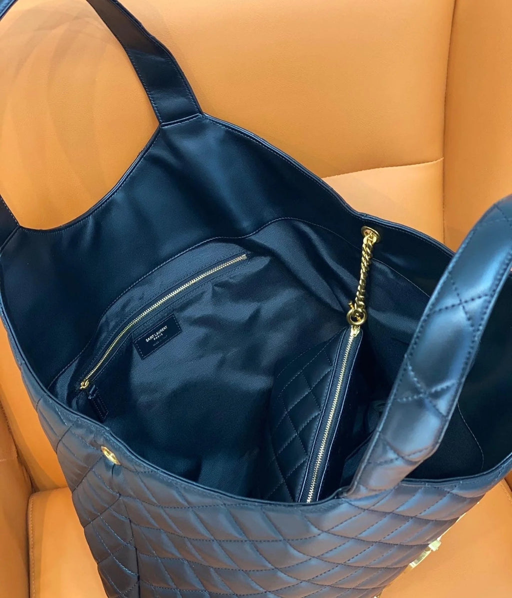Saint Laurent Icare Extra Large Embellished Quilted Leather Tote - Black