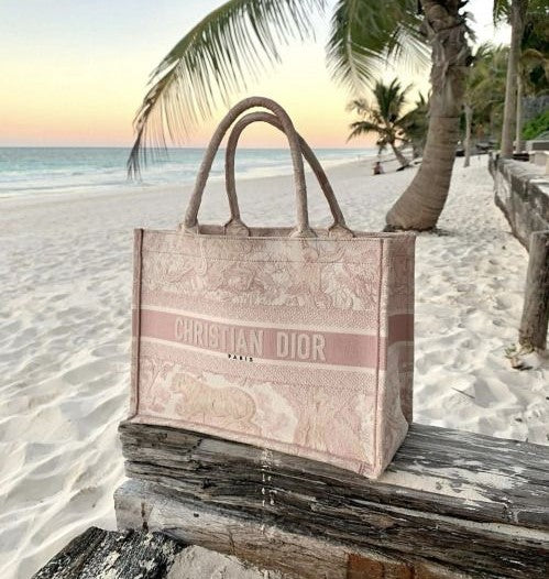 Dior Book Tote Mediumpink Toile De Jouy Embroider