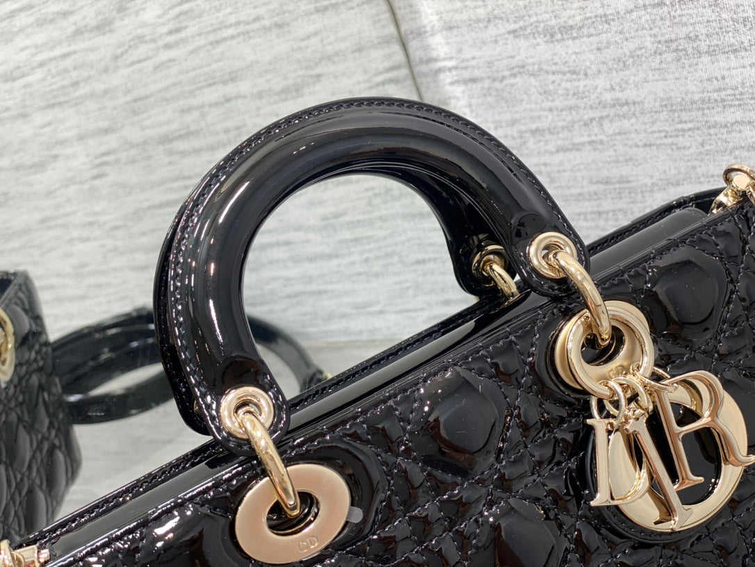 Dior Lady D-Joy Medium Patent Black Leather Bag
