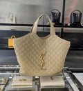 Saint Laurent Icare Extra Large Embellished Quilted Leather Tote Handbag - White