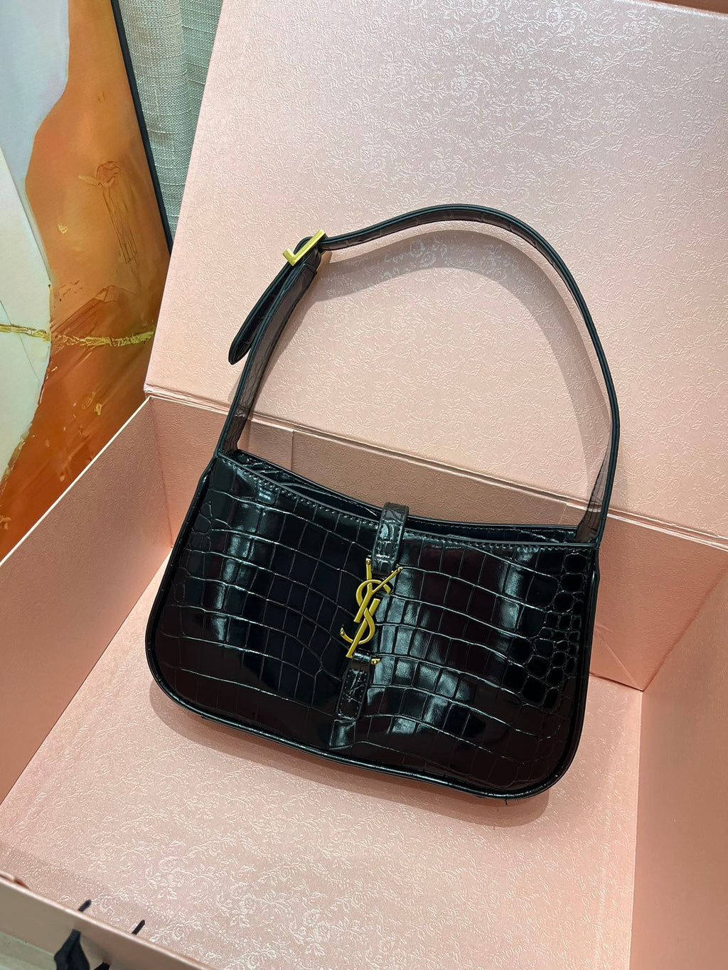 YSL Croc-Embossed the 5 To 7 Hobo Bag