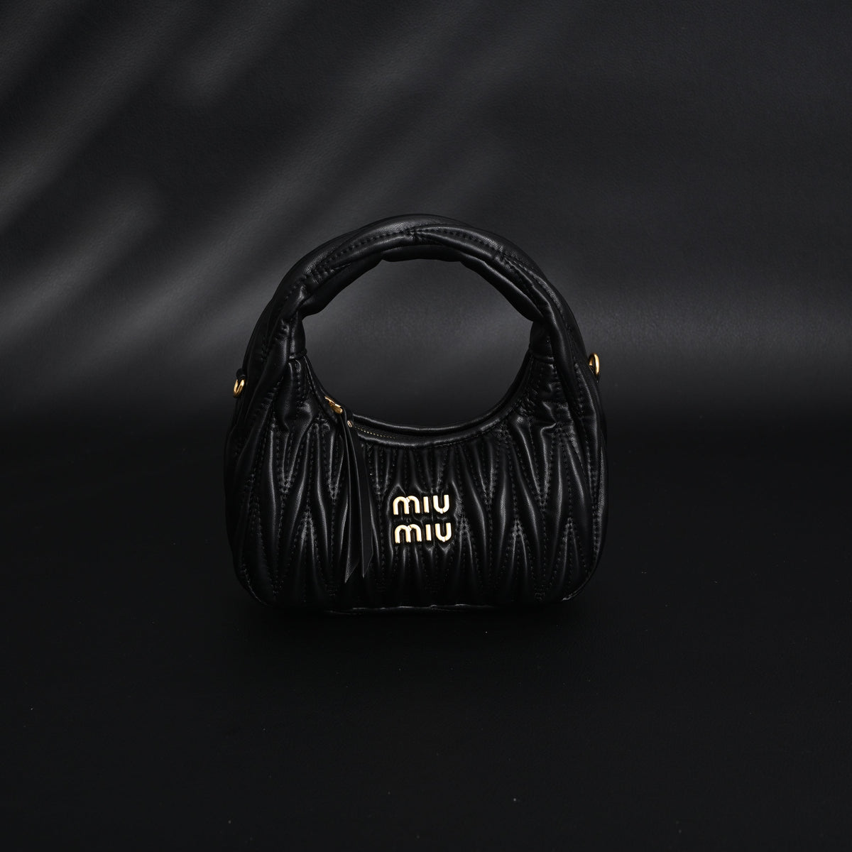 Miu Miu Matelassé Leather Hobo Bag – Black with Gold Hardware - Classic Black