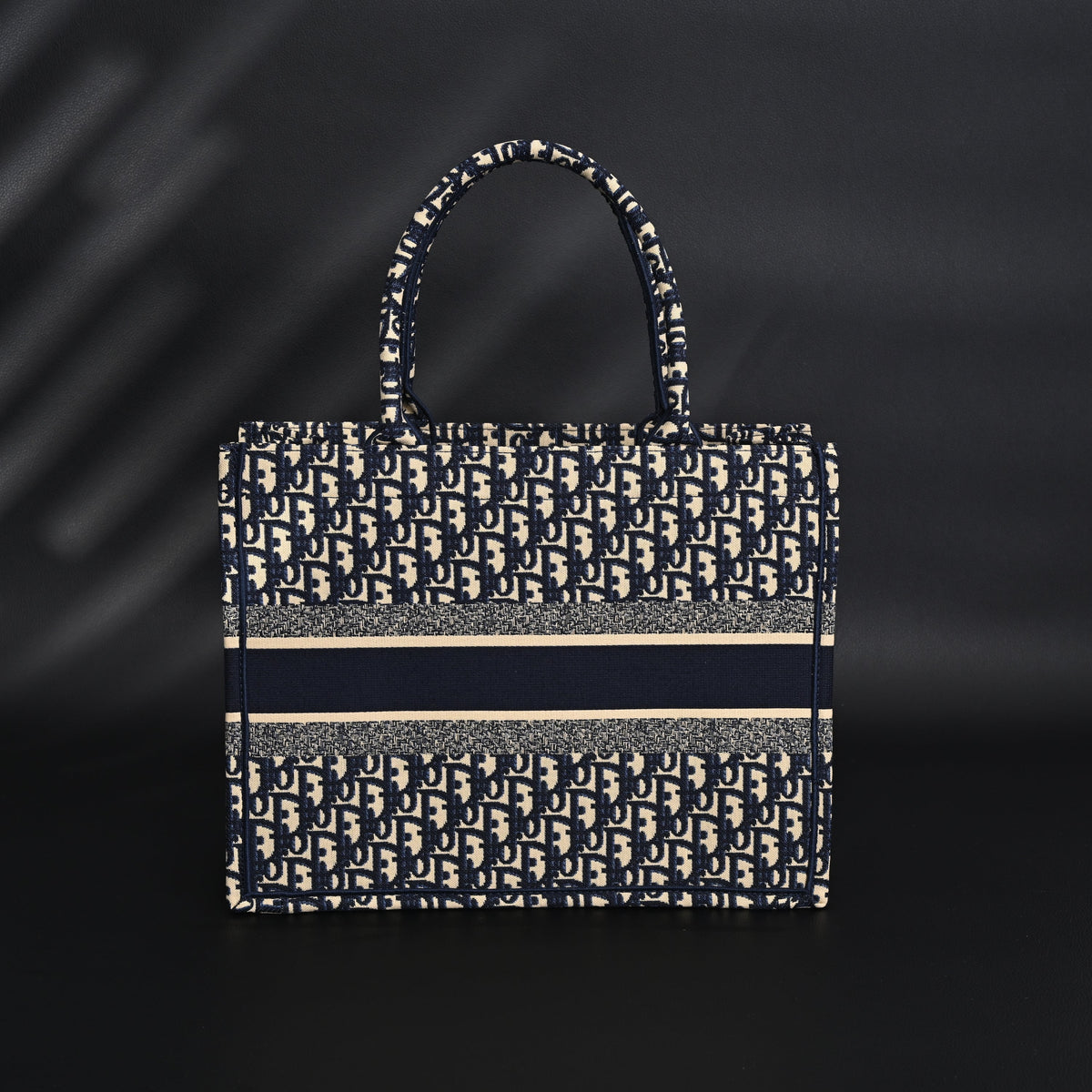 Christian Dior Large Book Tote – Blue Oblique Embroidery - Blue with Beige Contrast
