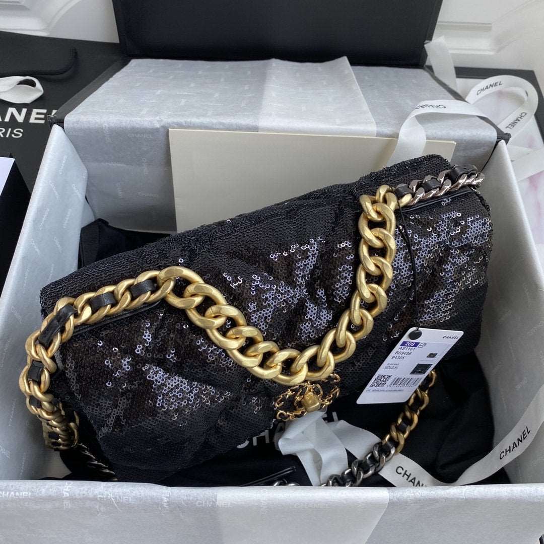 Chanel 19 Sequin Flap Bag Black
