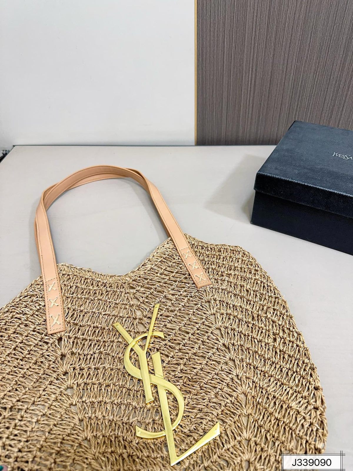 YSL Saint Laurent Vacation Casual Raffia Woven Tote Bag
