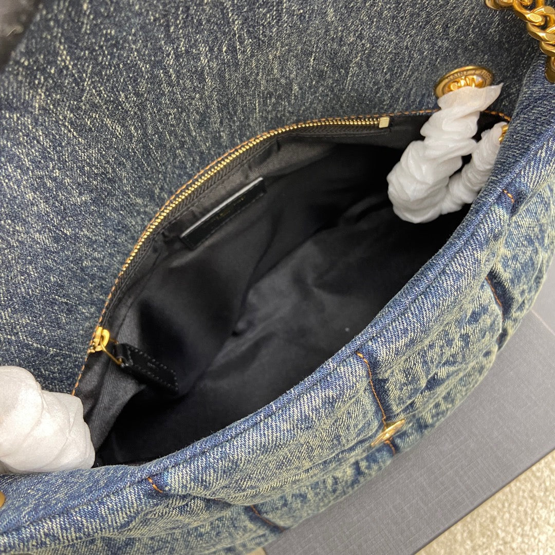 YSL Puffer Denim Bag - Blue