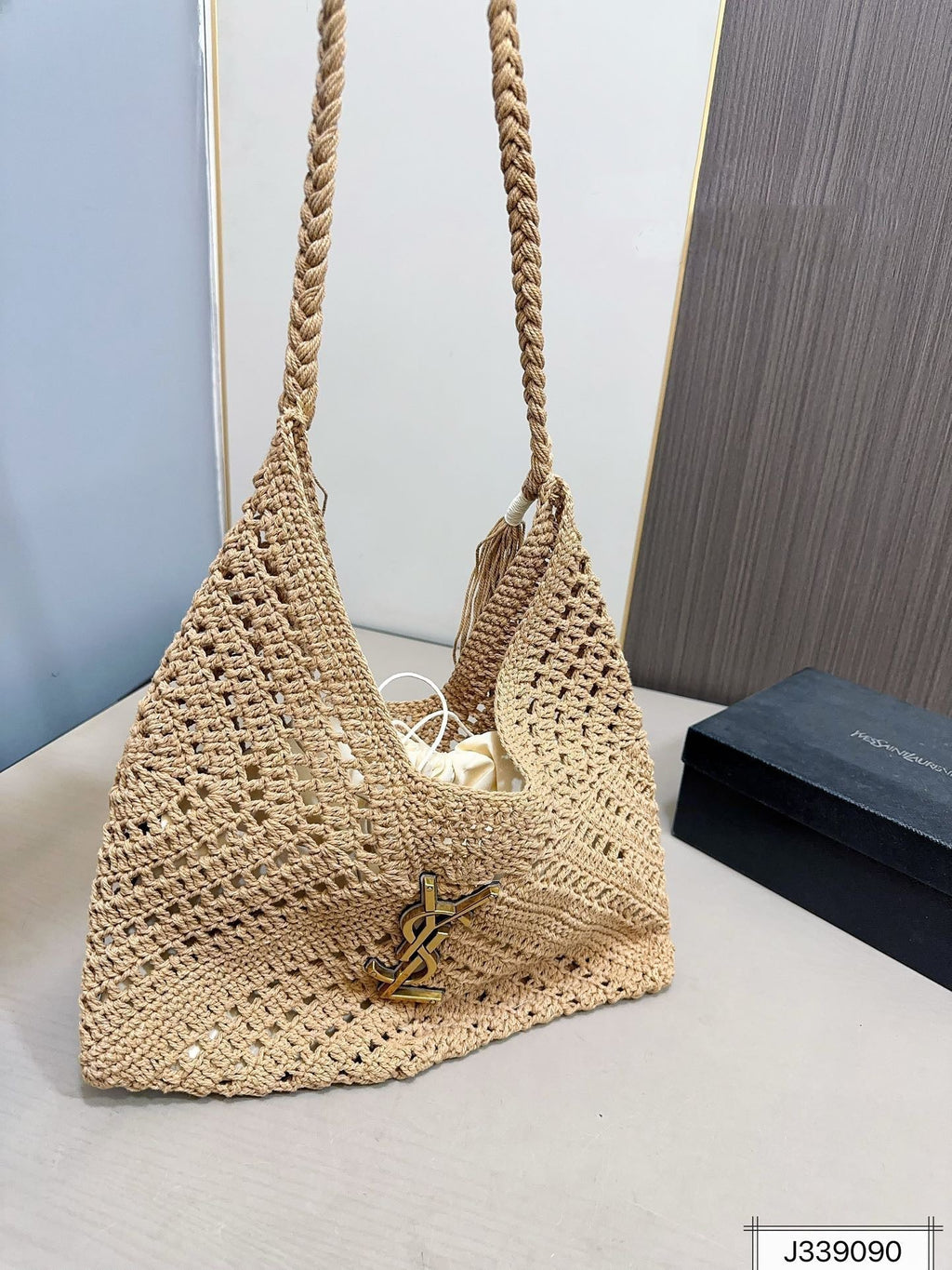 Saint Laurent YSL Raffia Tote Bag Beach Casual - Brown