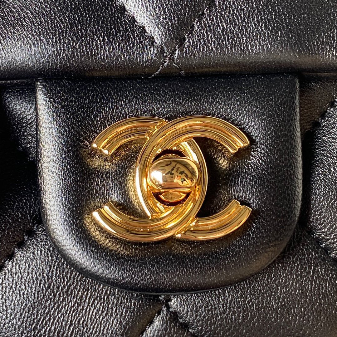 Chanel Flap Bag Gold Top Handle Black