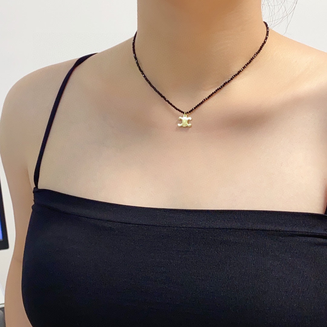 18K Celine Black Crystals Necklace